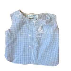 Vtg‎ A Little Angel Baby Gingham Sailboat Shirt Blue White 0-3 Months Nautical